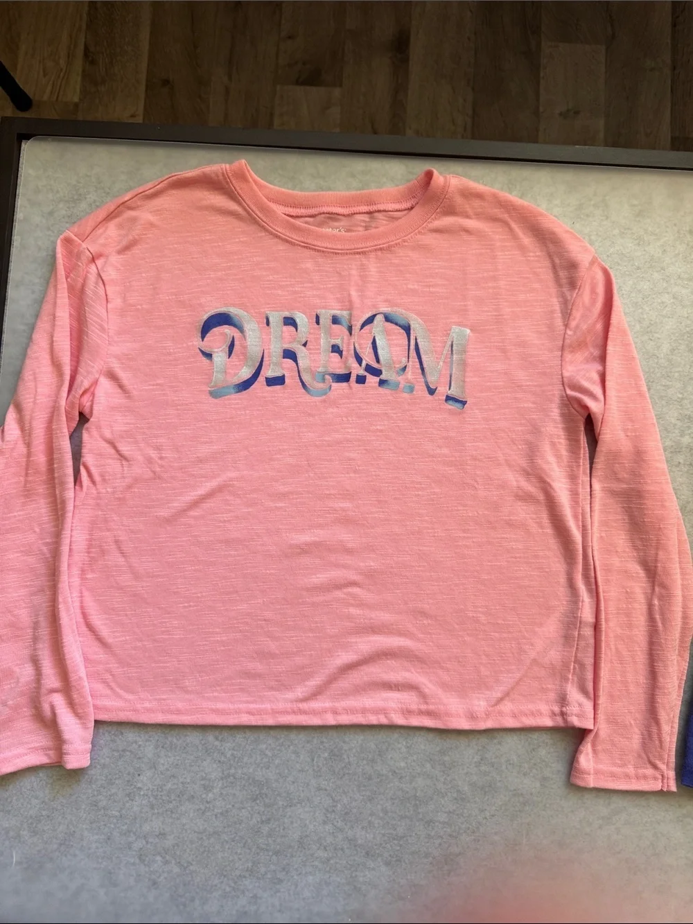 Carter’s Girls' Pink 'DREAM' Long-Sleeve Pajama Top with Blue Printed shorts 12